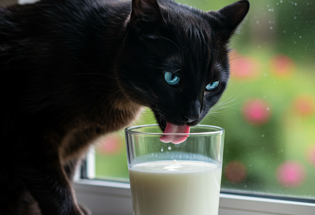 Gato bebiendo leche