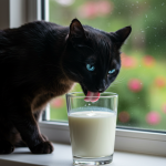 Gato bebiendo leche